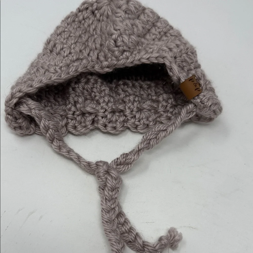 P & P Cozy Knit Baby Bonnet with ties. Baby Hat